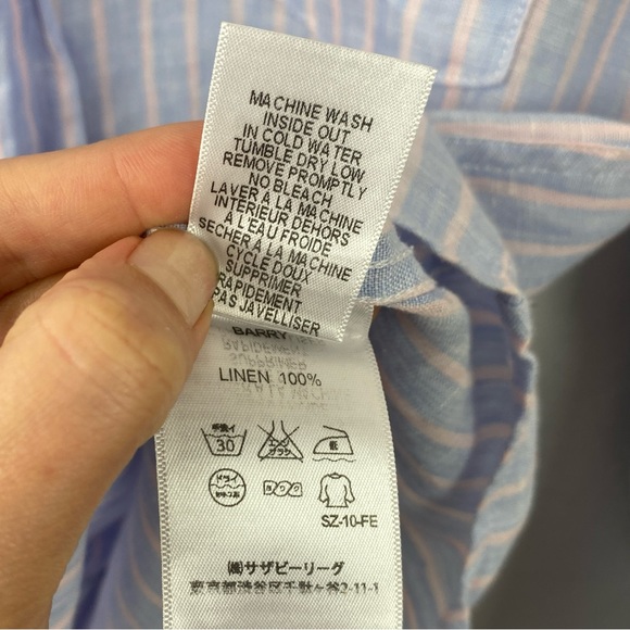 Frank & Eileen Barry button down Linen blouse, pale blue & pink pin-stripe Small - Picture 9 of 11